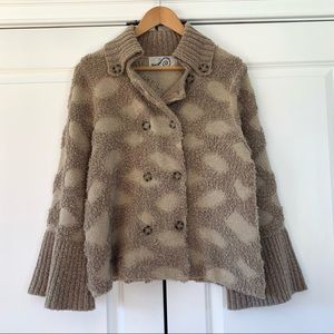 Rosie Neira Sz XS Double Breasted Textured Cardigan Sweater Tan Intarsia Anthro